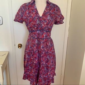 Liberty of London Purple Floral Retro Fit and Flare Collared Dress